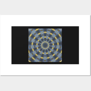 Gray and gold Kaleidoscope pattern Posters and Art